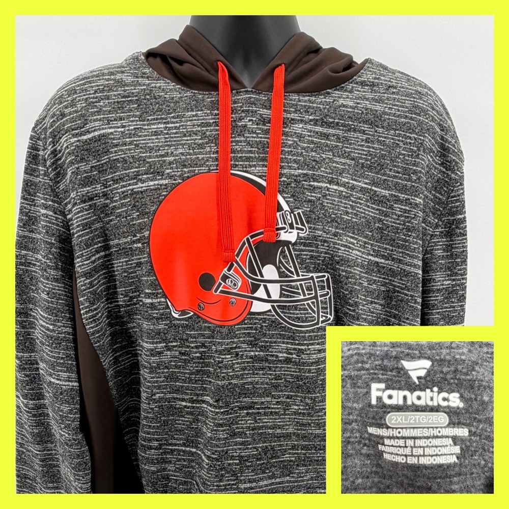 Fanatics Cleveland Browns Hoodie Mens 2XL Gray Orange Pullover NFL Fleece‎